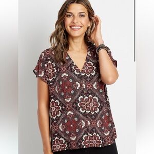 Maurice’s Black Floral Button Down Short Sleeve Blouse